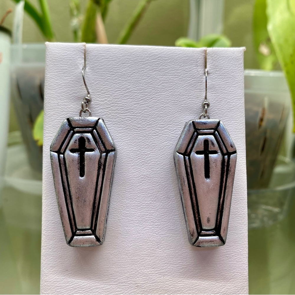 Silver Coffin Earrings